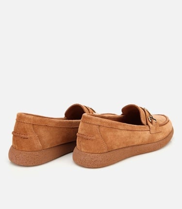  Kadın Süet Deri Taba Yumuşak Tabanlı Comfort Günlük Loafer