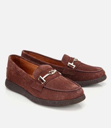  Kadın Süet Deri Kahverengi Yumuşak Tabanlı Comfort Günlük Loafer