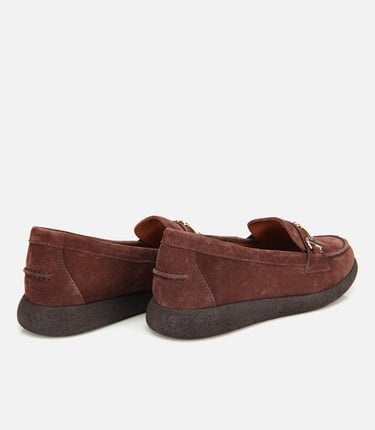  Kadın Süet Deri Kahverengi Yumuşak Tabanlı Comfort Günlük Loafer