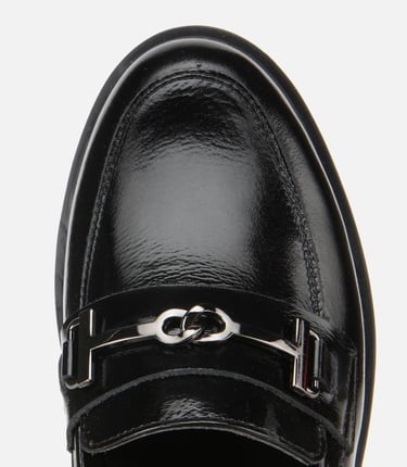  Kadın Deri Siyah Tokalı Klasik Loafer