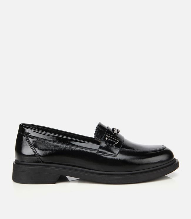  Kadın Deri Siyah Tokalı Klasik Loafer