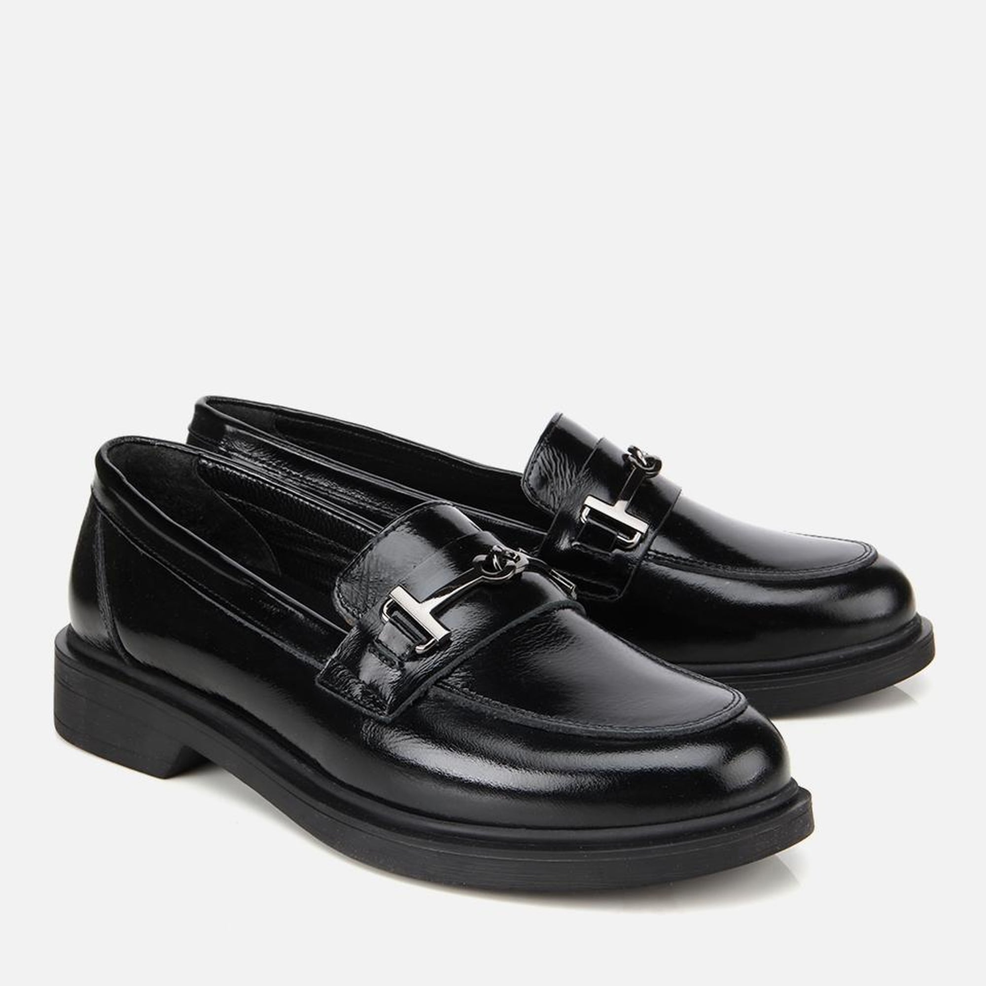 Kadın Deri Siyah Tokalı Klasik Loafer