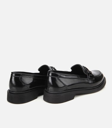  Kadın Deri Siyah Tokalı Klasik Loafer