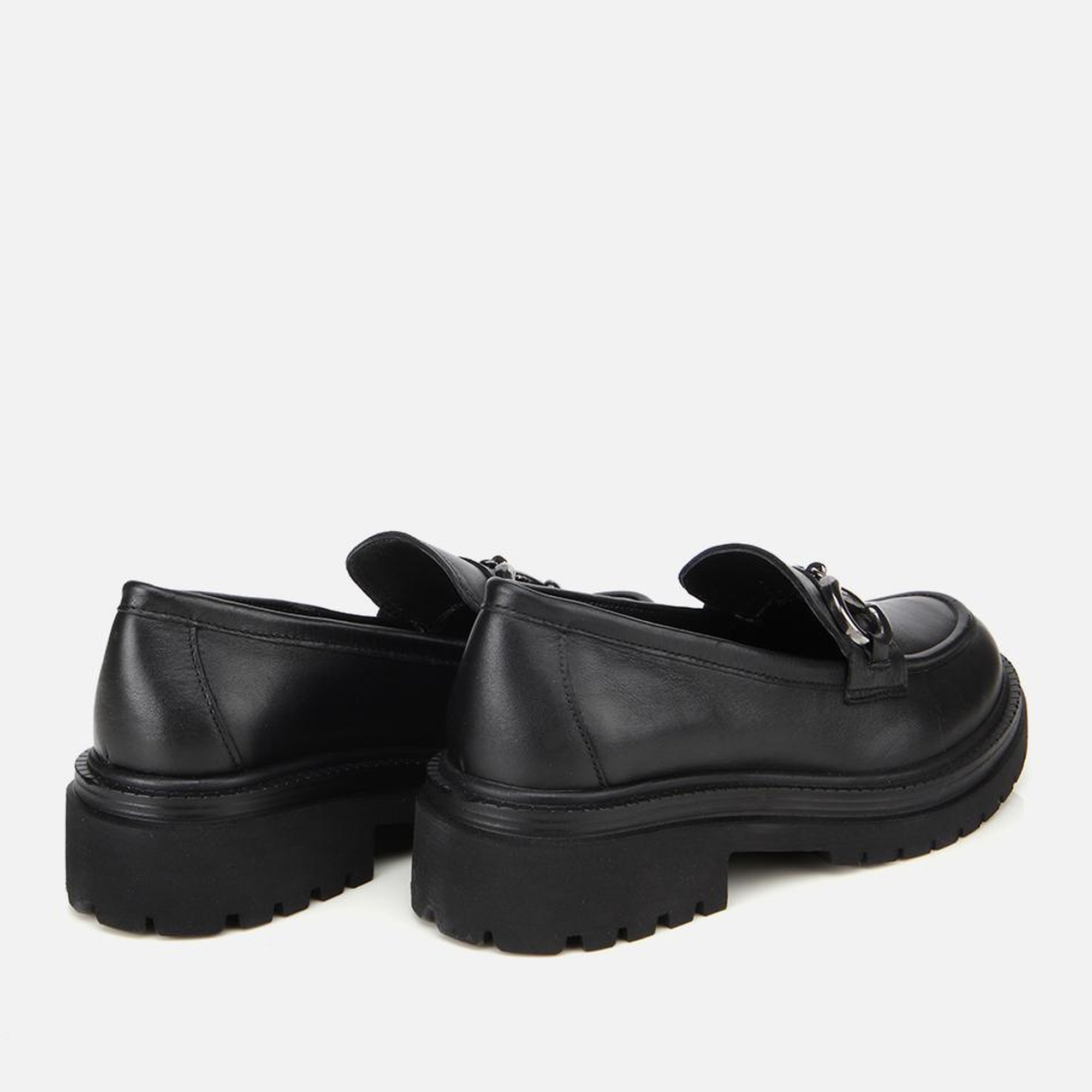 Kadın Deri Siyah Tokalı Yüksek Tabanlı Klasik Loafer