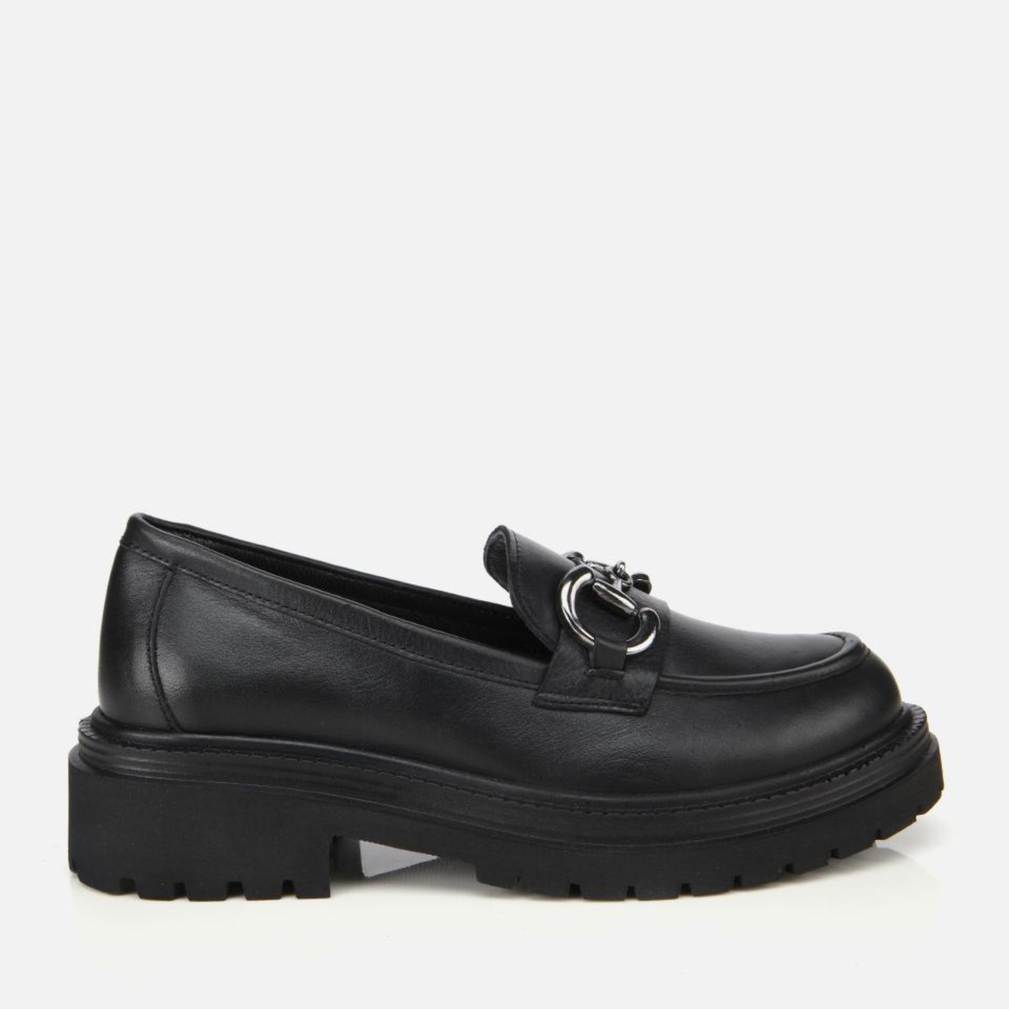 Kadın Deri Siyah Tokalı Yüksek Tabanlı Klasik Loafer