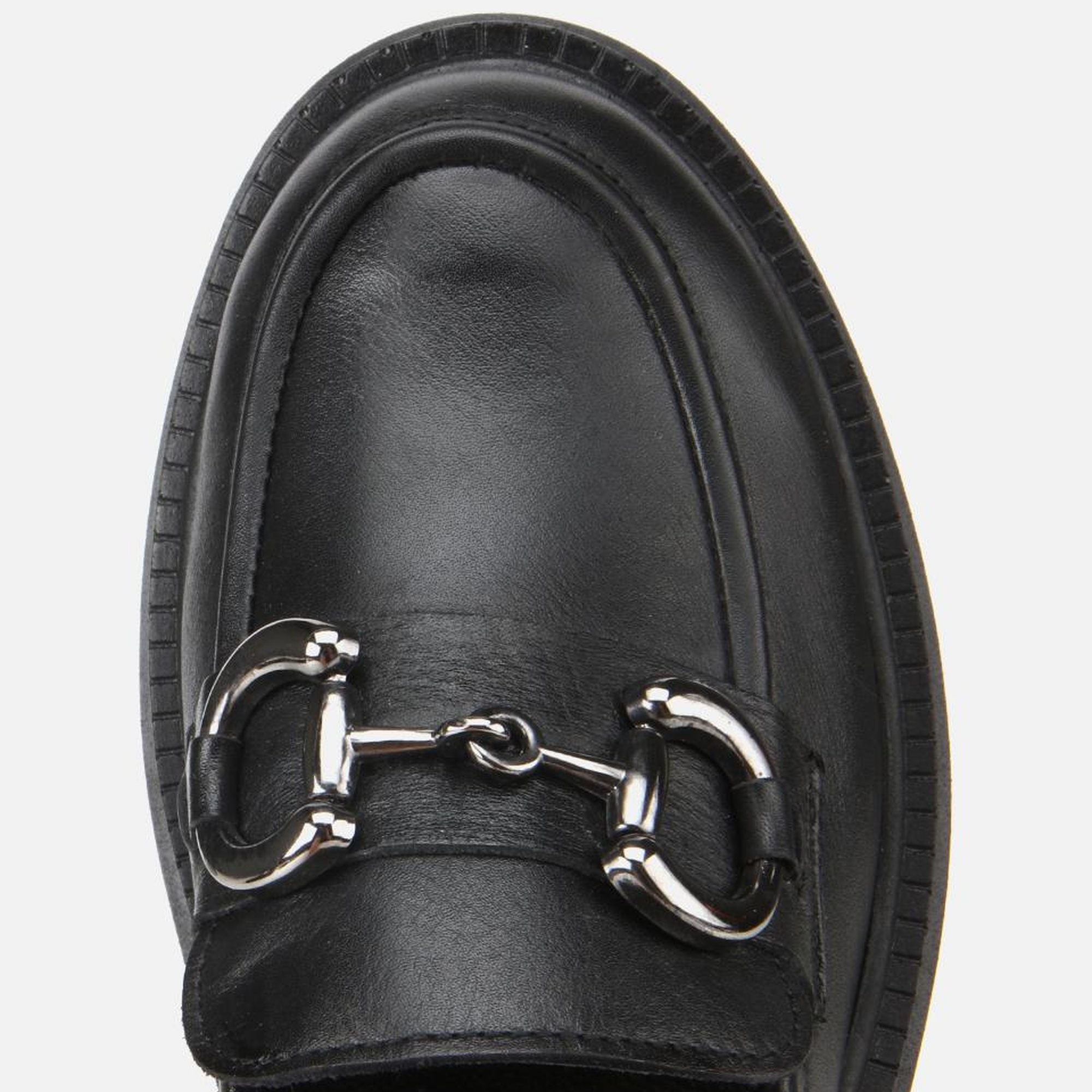 Kadın Deri Siyah Tokalı Yüksek Tabanlı Klasik Loafer