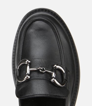  Kadın Deri Siyah Tokalı Yüksek Tabanlı Klasik Loafer