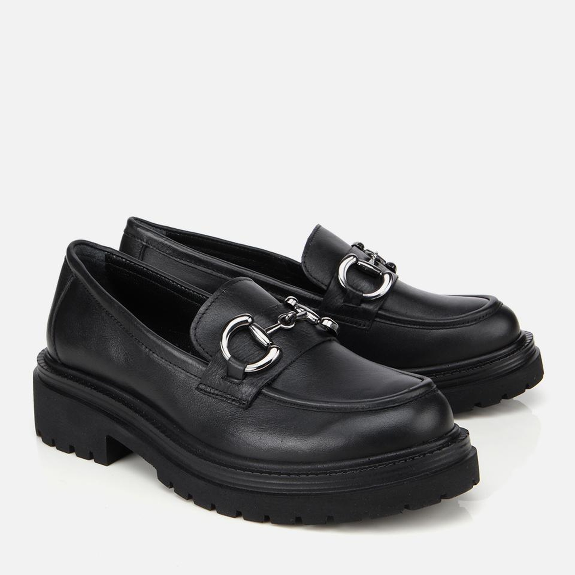 Kadın Deri Siyah Tokalı Yüksek Tabanlı Klasik Loafer