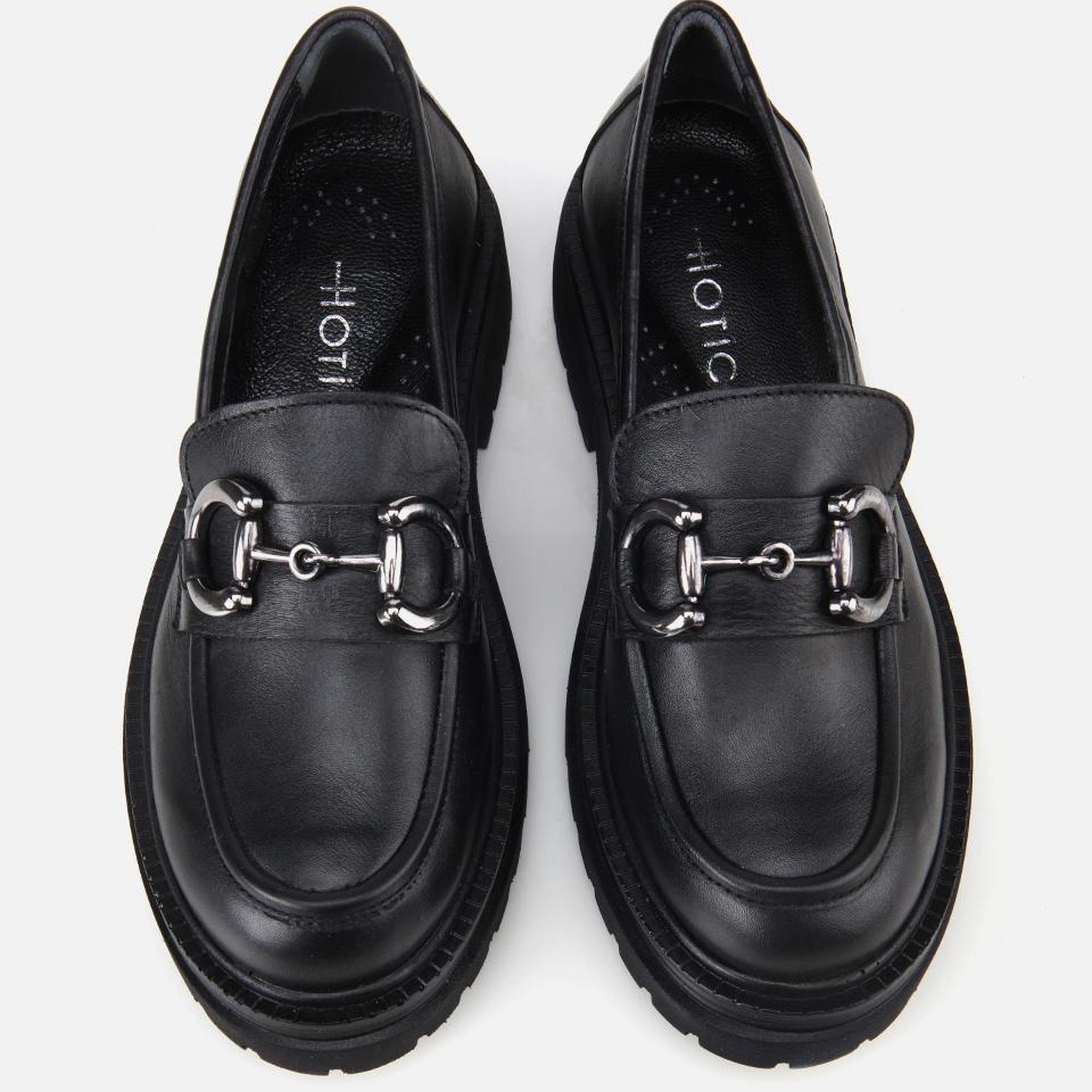 Kadın Deri Siyah Tokalı Yüksek Tabanlı Klasik Loafer