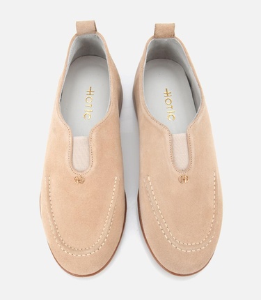  Kadın Süet Deri Bej Lastik Detaylı Günlük Loafer