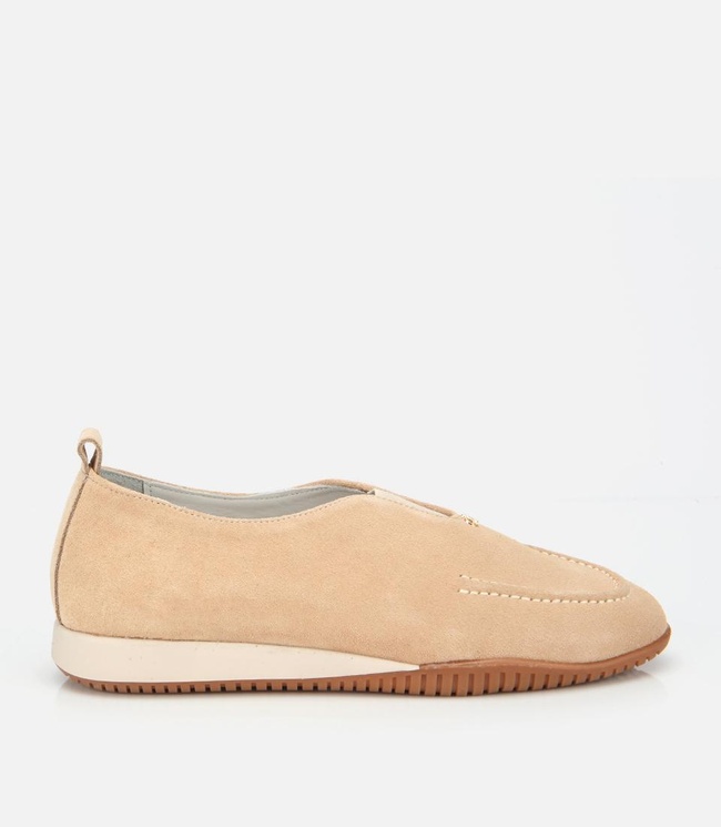  Kadın Süet Deri Bej Lastik Detaylı Günlük Loafer