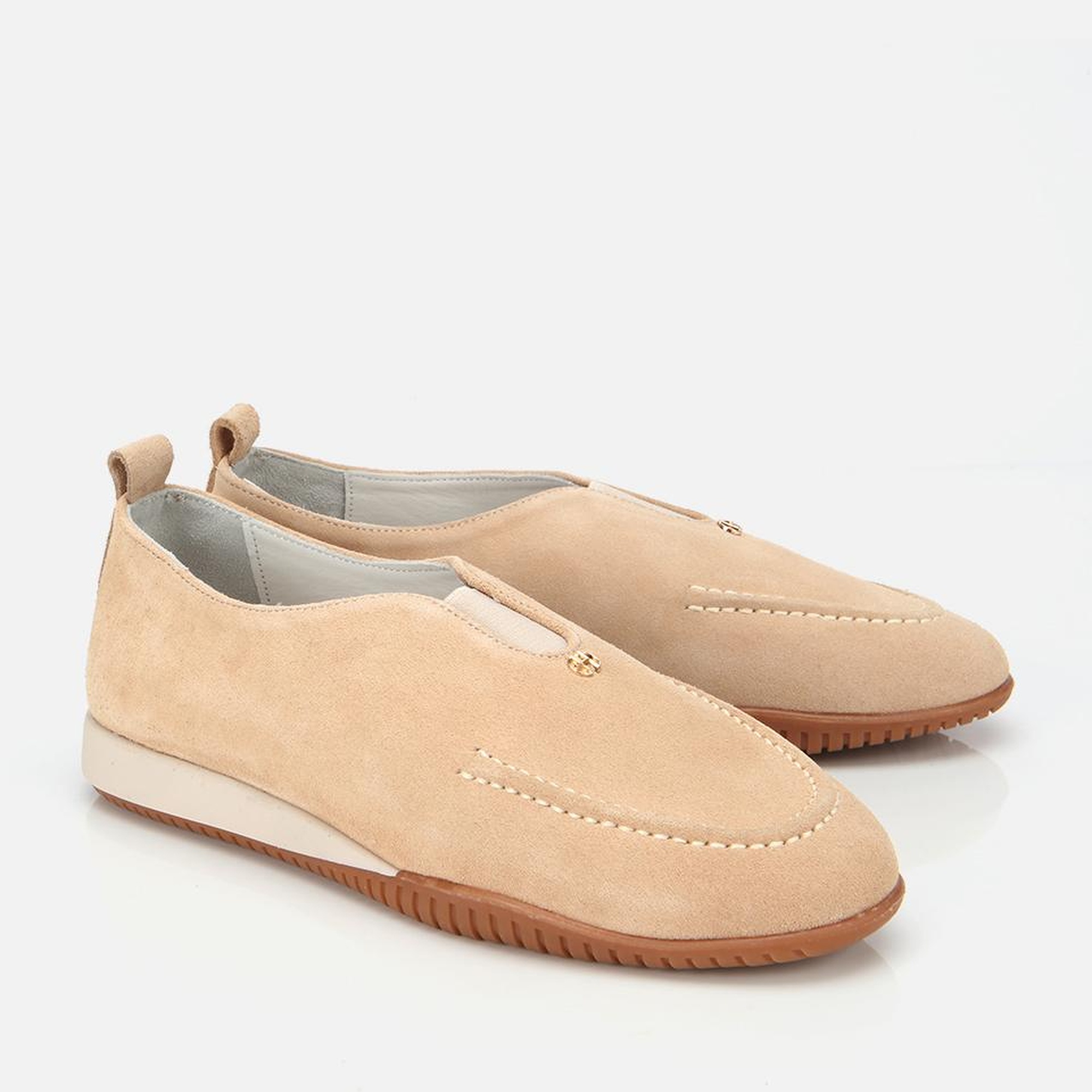 Kadın Süet Deri Bej Lastik Detaylı Günlük Loafer