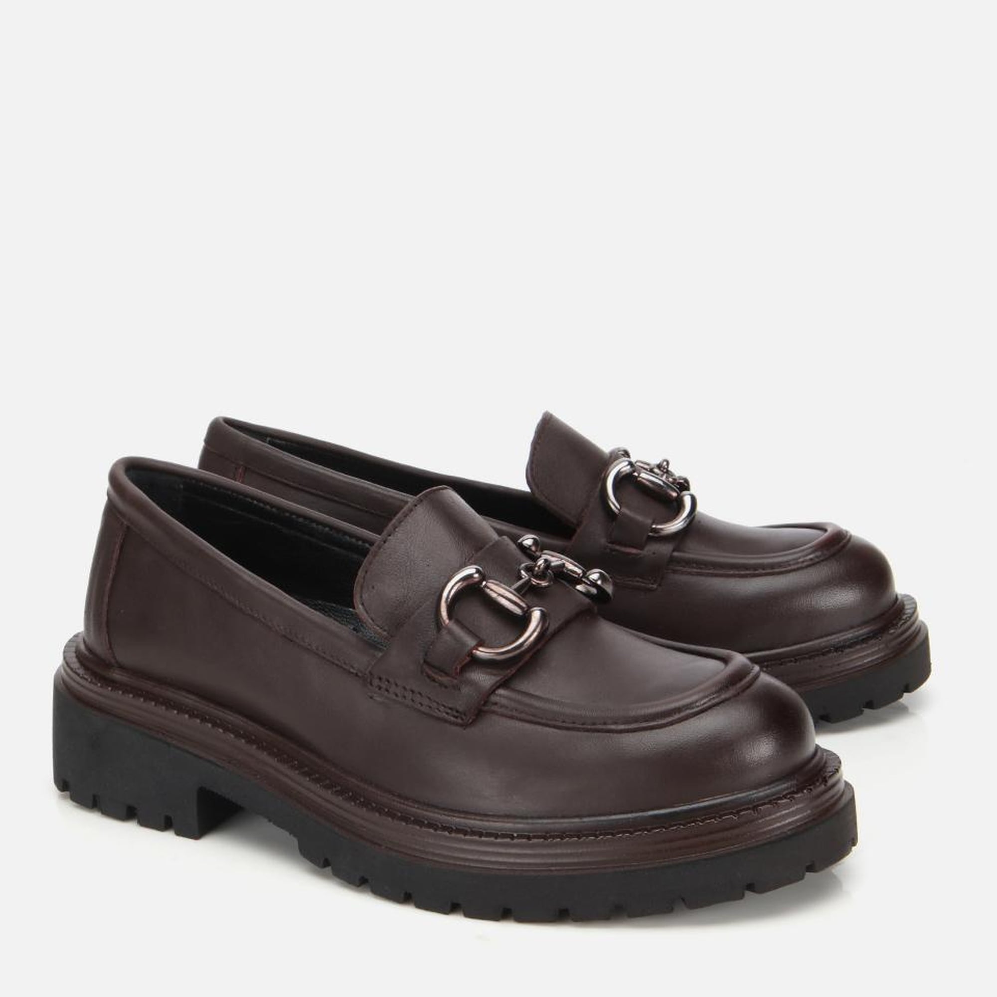 Kadın Deri Kahverengi Tokalı Yüksek Tabanlı Klasik Loafer