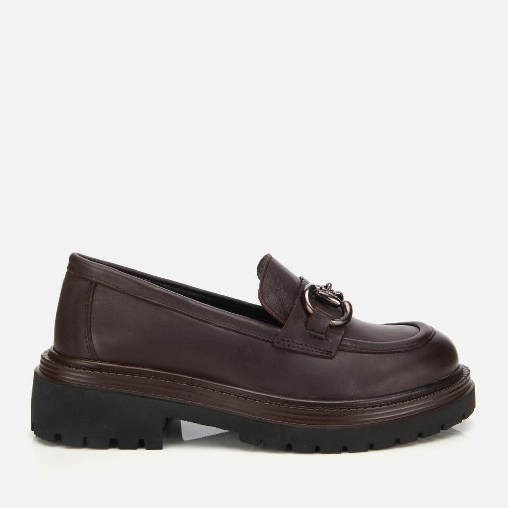 Kadın Deri Kahverengi Tokalı Yüksek Tabanlı Klasik Loafer