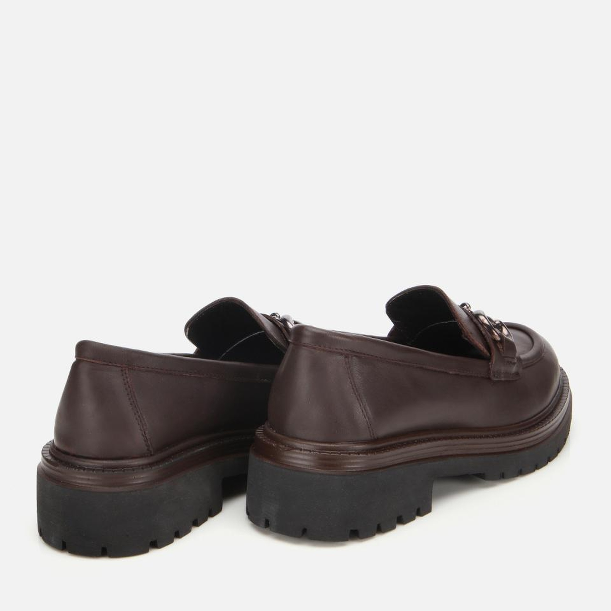 Kadın Deri Kahverengi Tokalı Yüksek Tabanlı Klasik Loafer