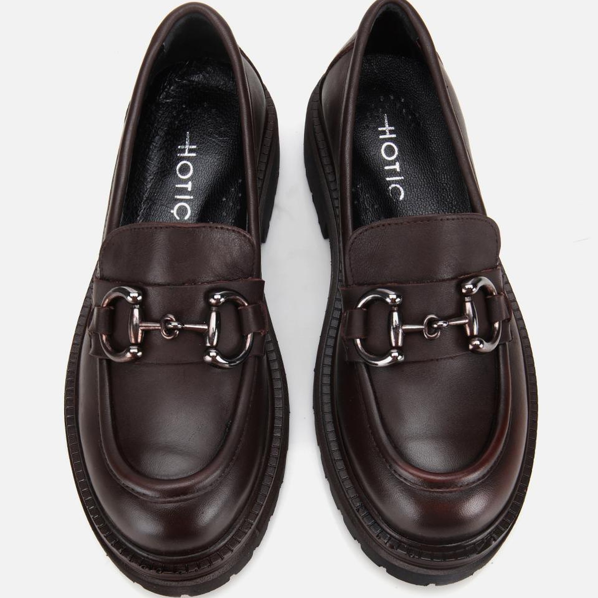 Kadın Deri Kahverengi Tokalı Yüksek Tabanlı Klasik Loafer