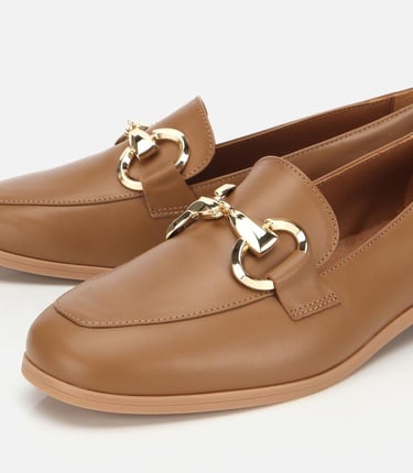  Kadın Deri Kahverengi Tokalı Klasik Loafer