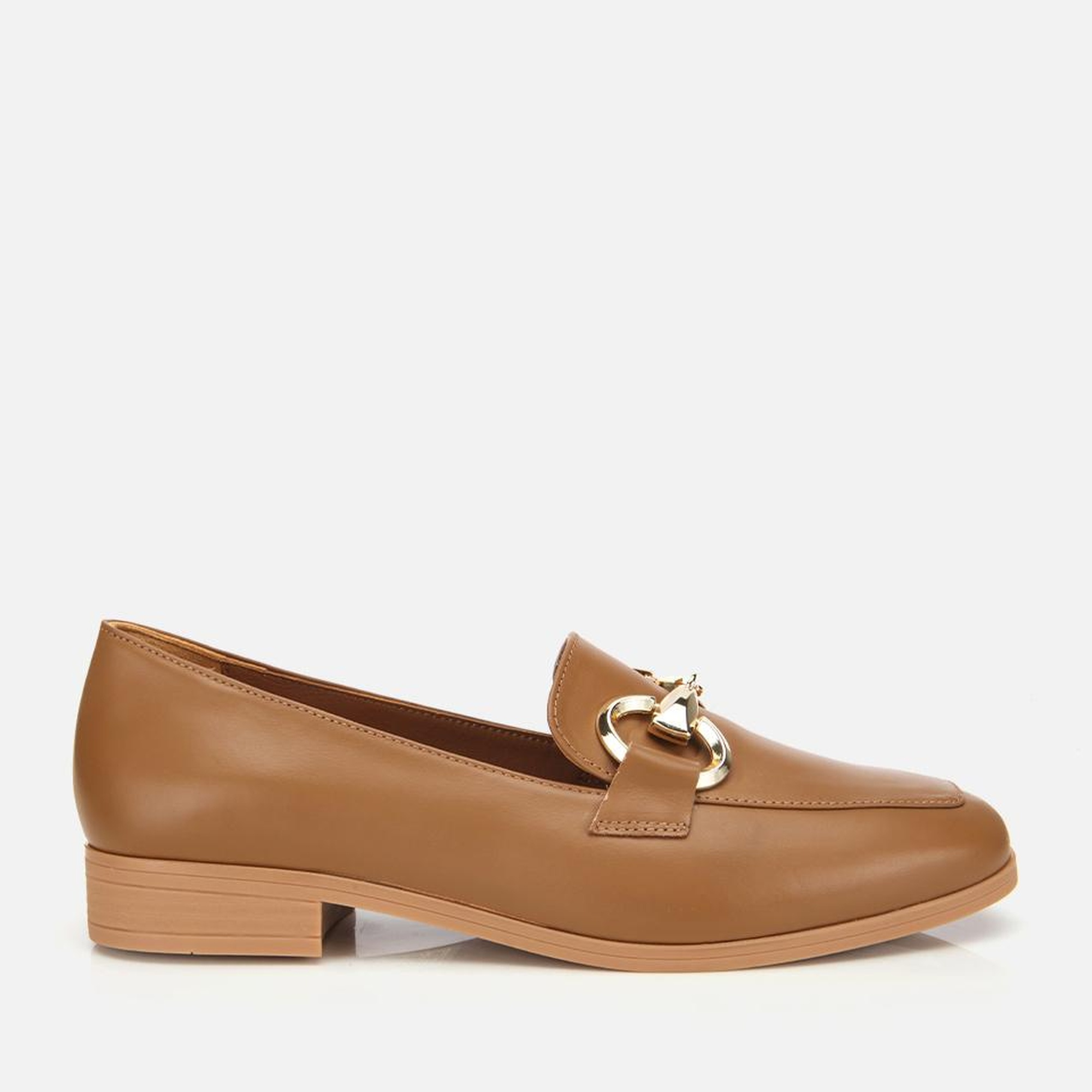 Kadın Deri Kahverengi Tokalı Klasik Loafer