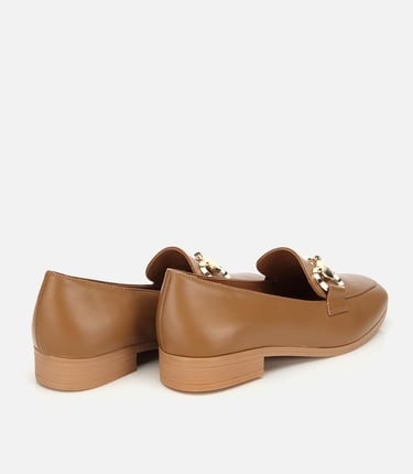  Kadın Deri Kahverengi Tokalı Klasik Loafer