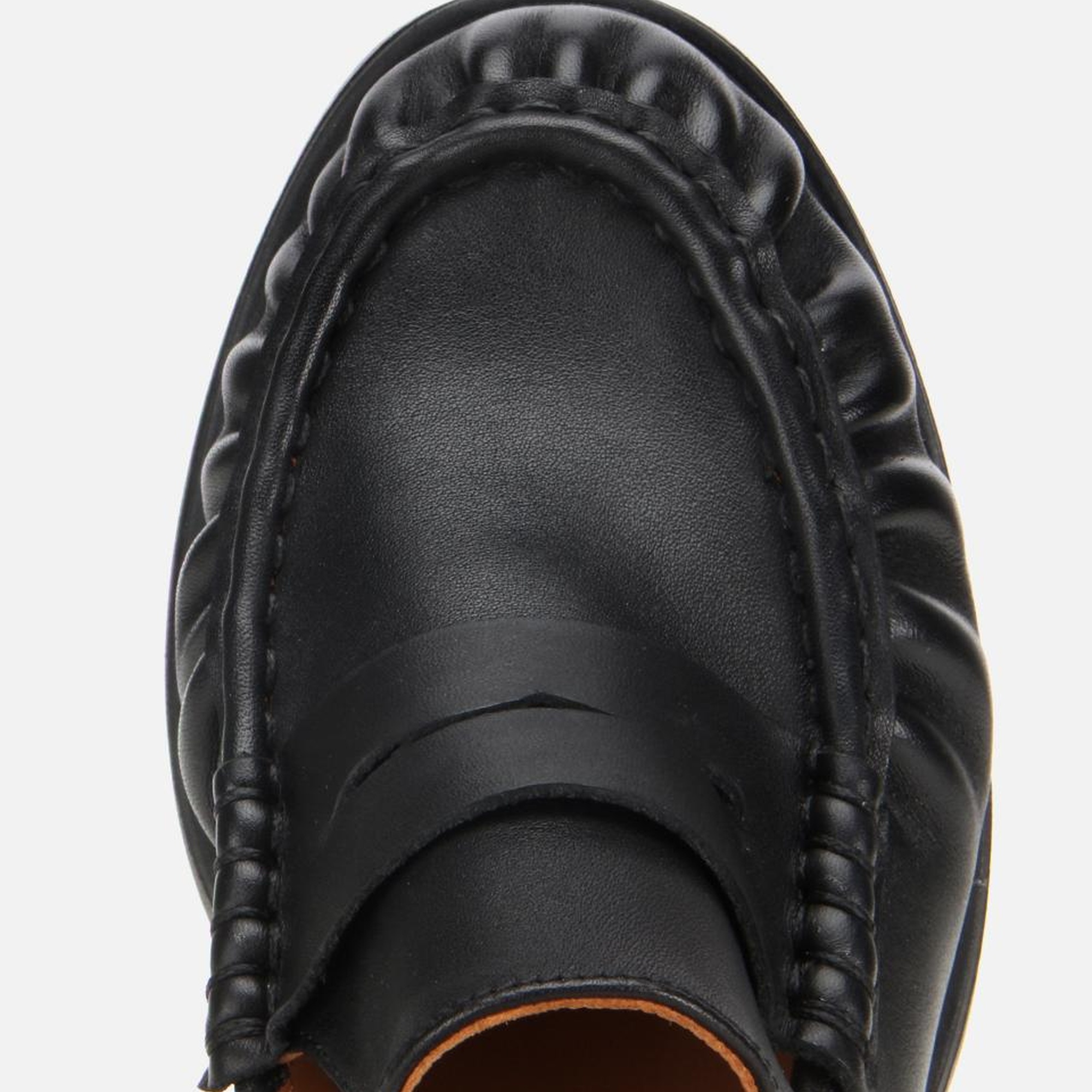 Kadın Deri Siyah Büzgülü  Kalın Tabanlı Klasik Loafer