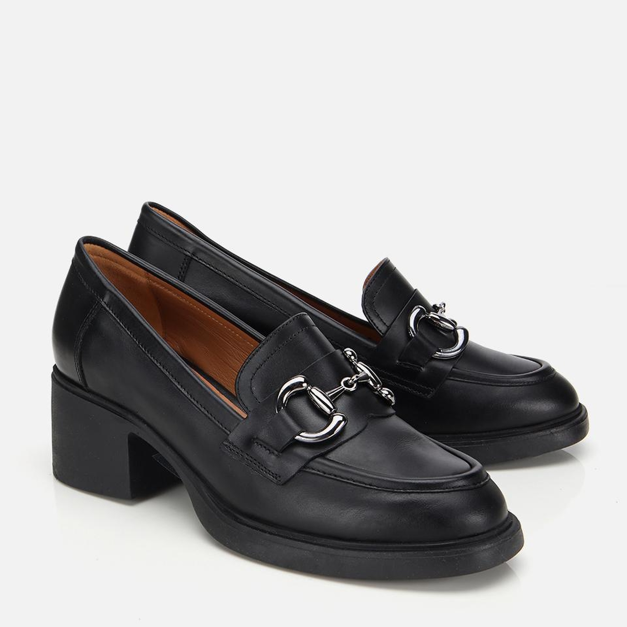 Kadın Deri Siyah Tokalı Yüksek Topuklu Klasik Loafer