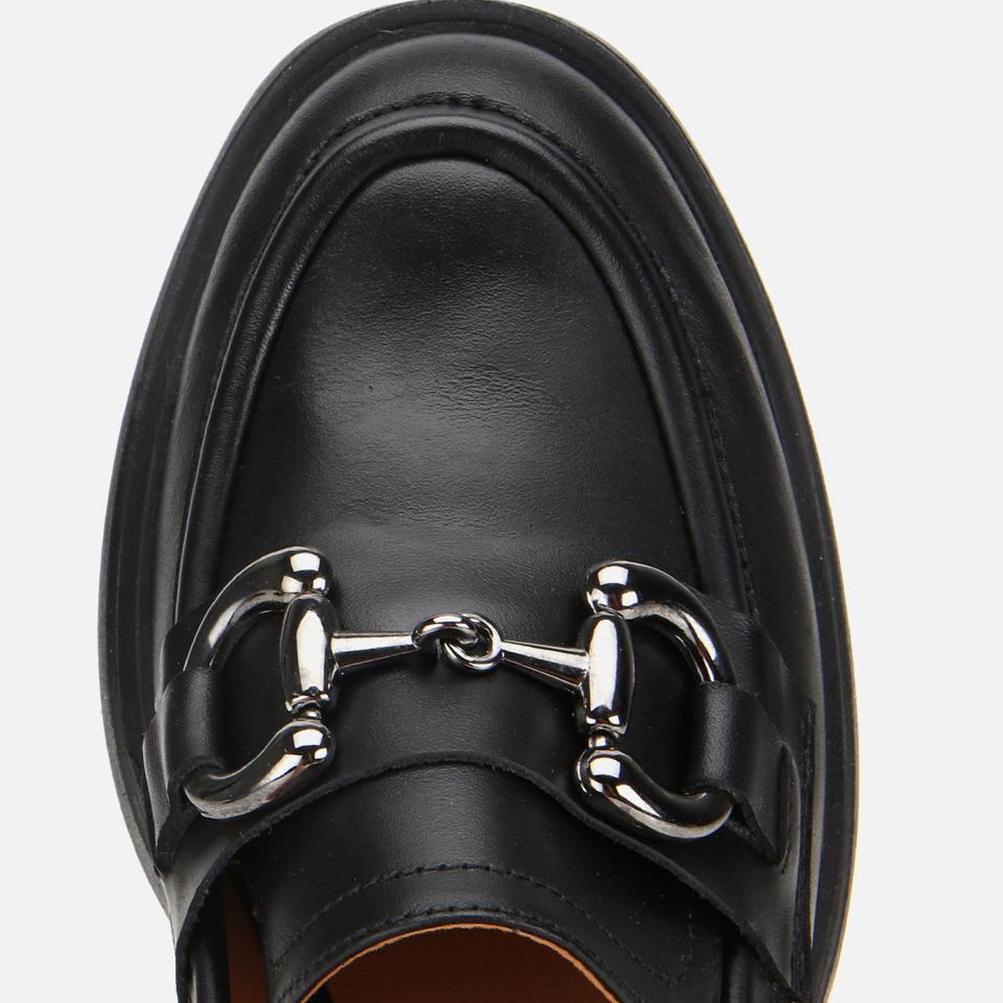 Kadın Deri Siyah Tokalı Yüksek Topuklu Klasik Loafer