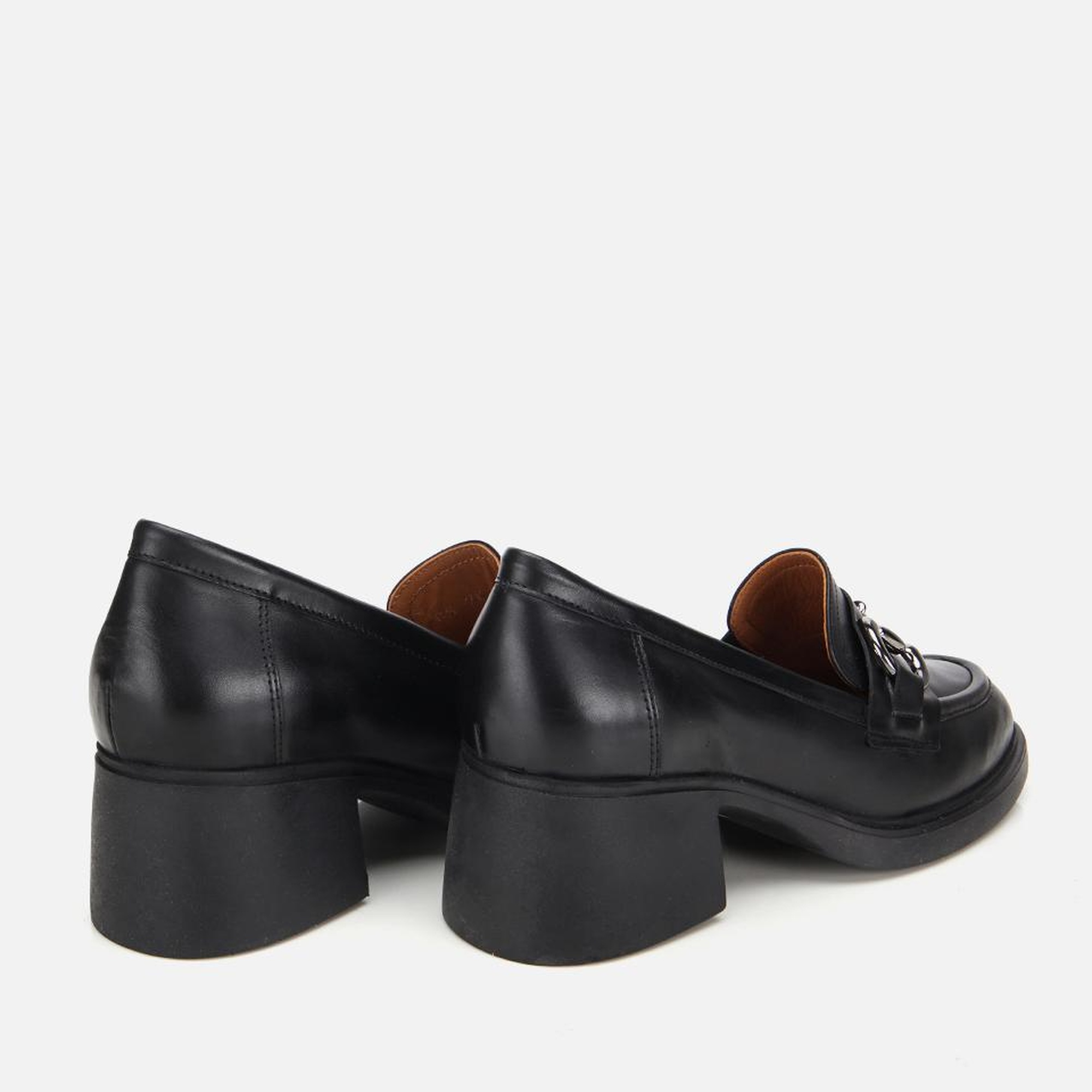 Kadın Deri Siyah Tokalı Yüksek Topuklu Klasik Loafer