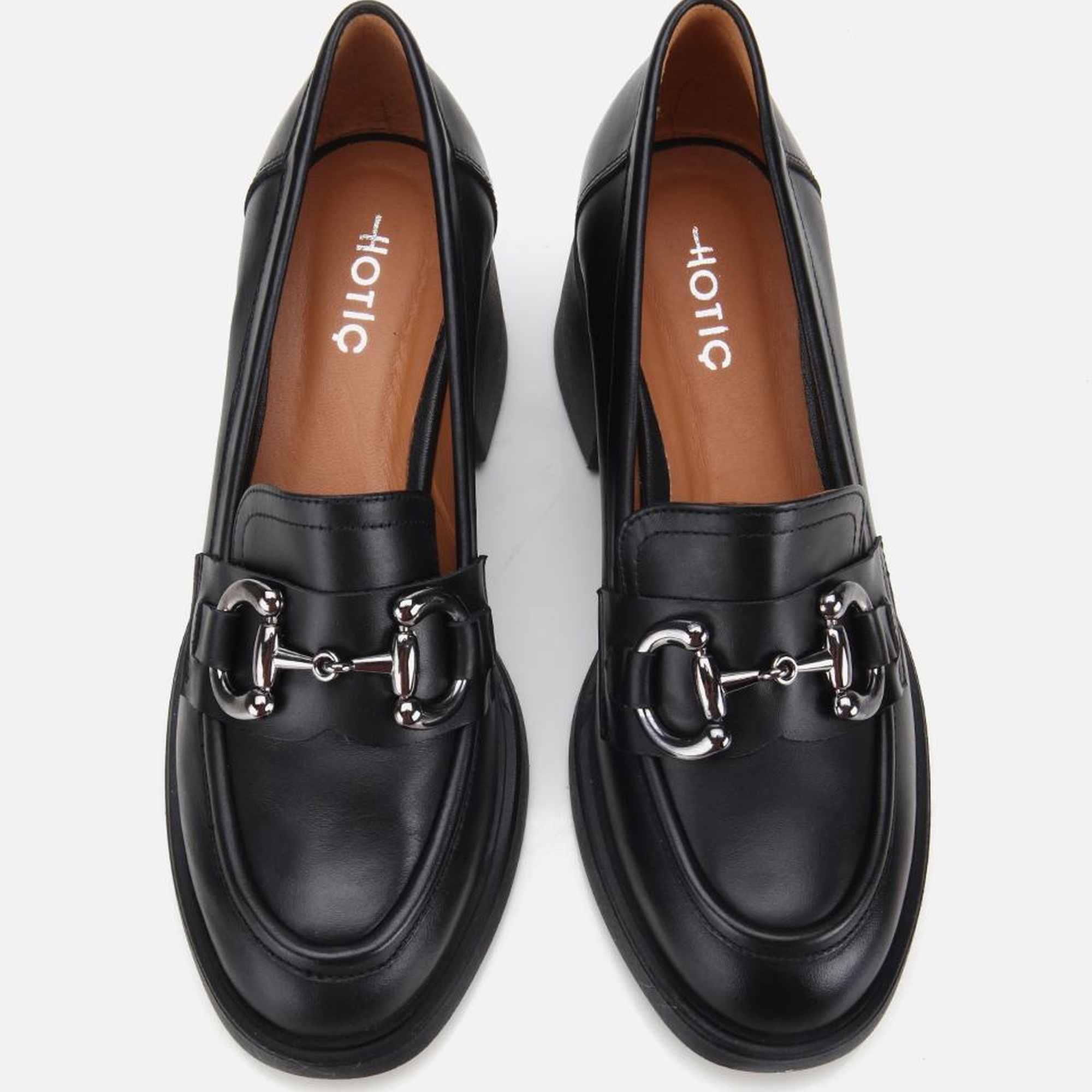 Kadın Deri Siyah Tokalı Yüksek Topuklu Klasik Loafer