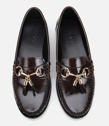  Kadın Rugan Kahverengi Püsküllü Klasik Loafer