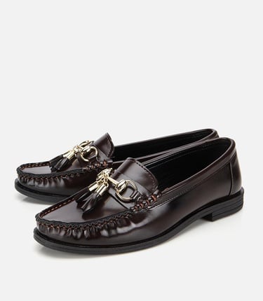  Kadın Rugan Kahverengi Püsküllü Klasik Loafer