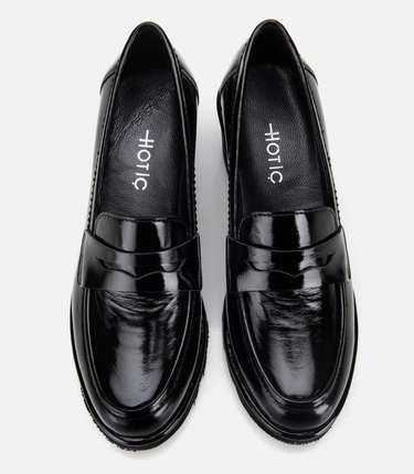  Kadın Rugan Deri Siyah Dolgu topuklu Günlük Loafer