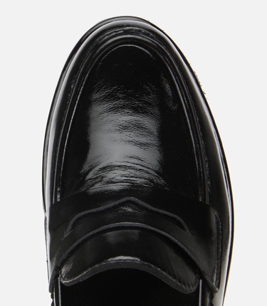  Kadın Rugan Deri Siyah Dolgu topuklu Günlük Loafer