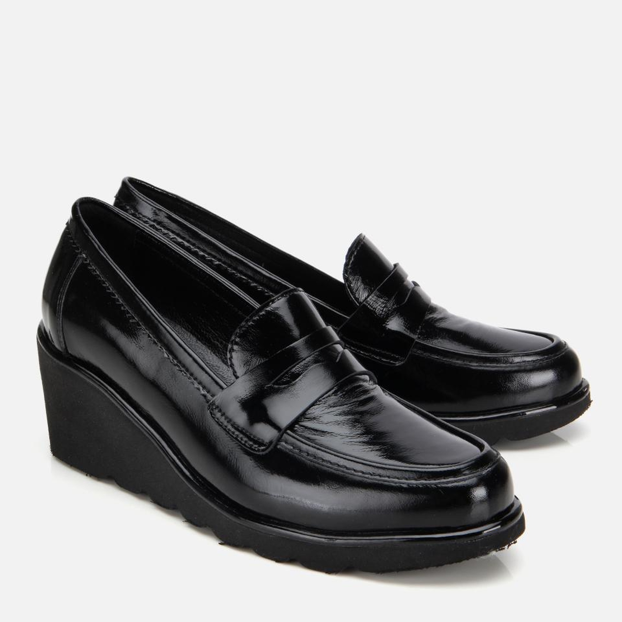 Kadın Rugan Deri Siyah Dolgu topuklu Günlük Loafer