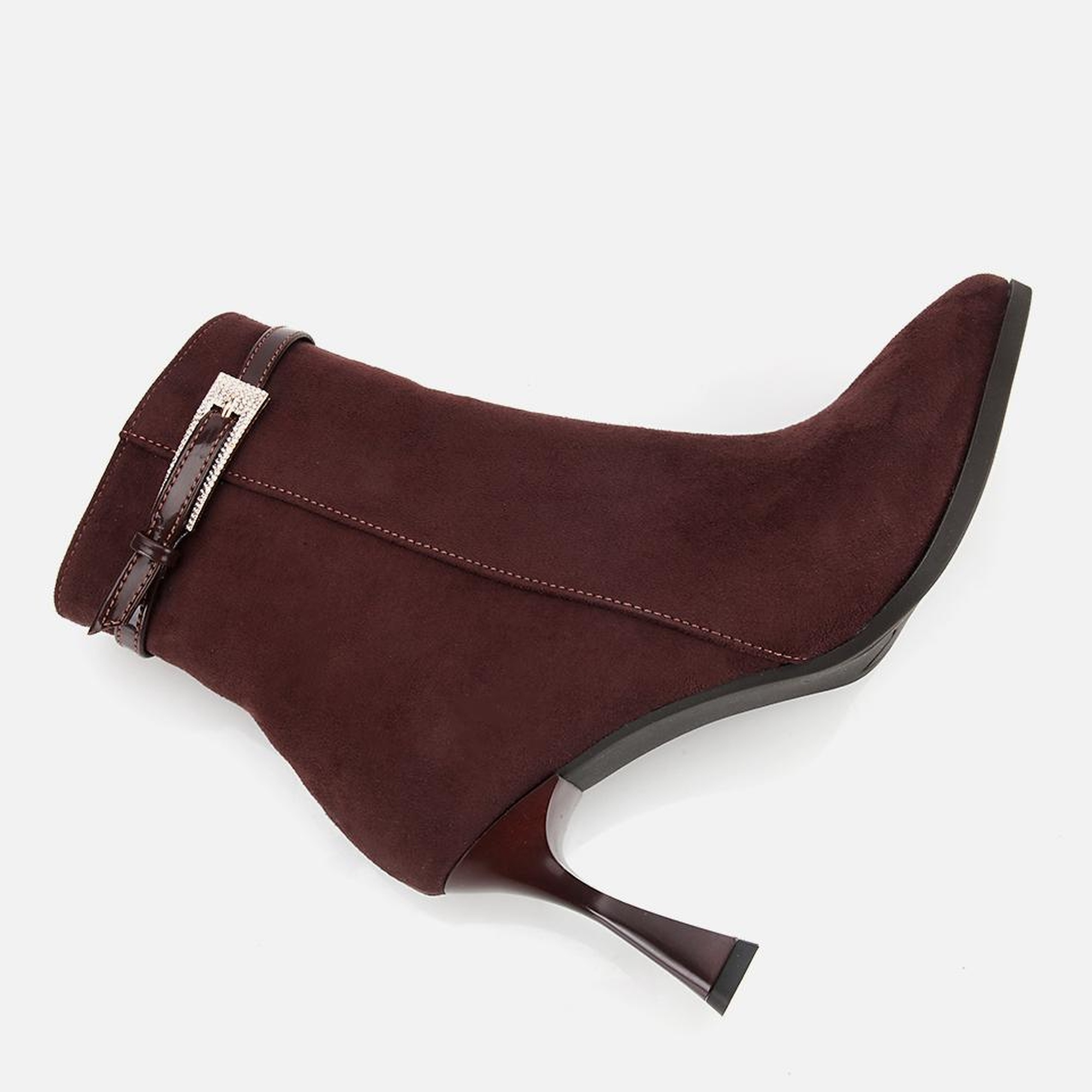 Kadın Süet Kahverengi Taşlı Tokalı Bilekte Topuklu Bot