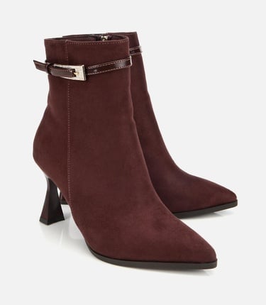  Kadın Süet Kahverengi Taşlı Tokalı Bilekte Topuklu Bot