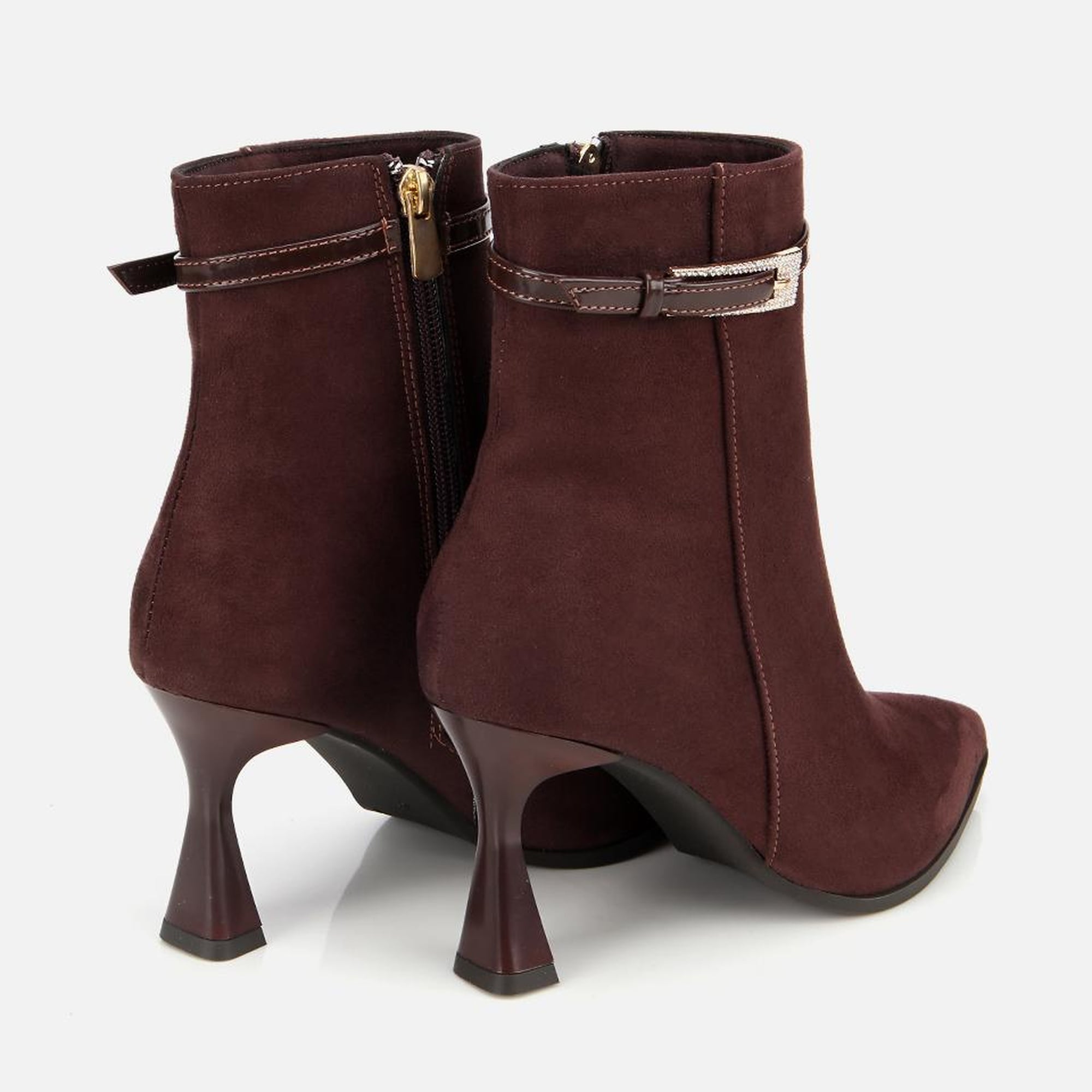 Kadın Süet Kahverengi Taşlı Tokalı Bilekte Topuklu Bot