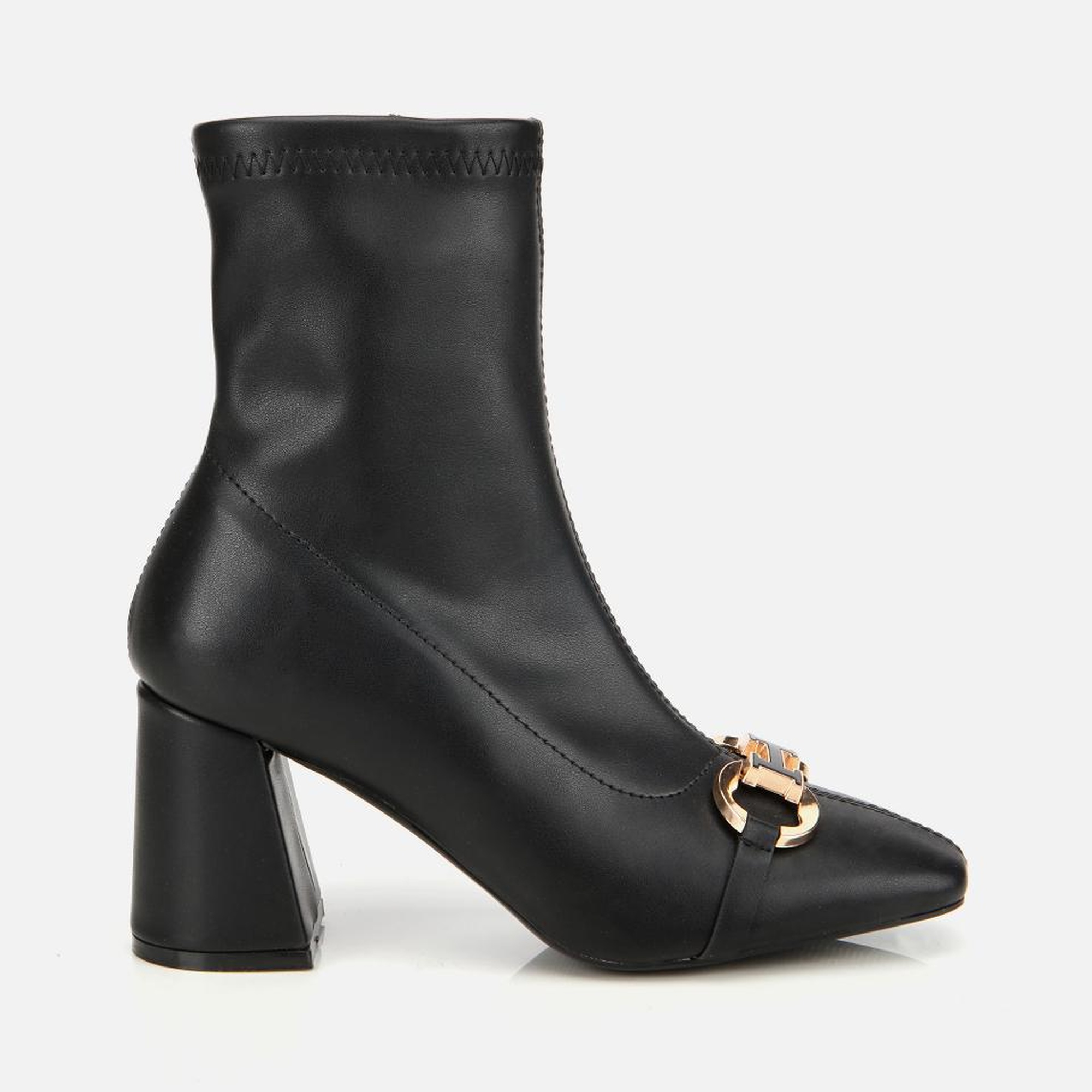 Kadın Siyah Tokalı Streç Fermuarlı Yüksek Topuklu Bot