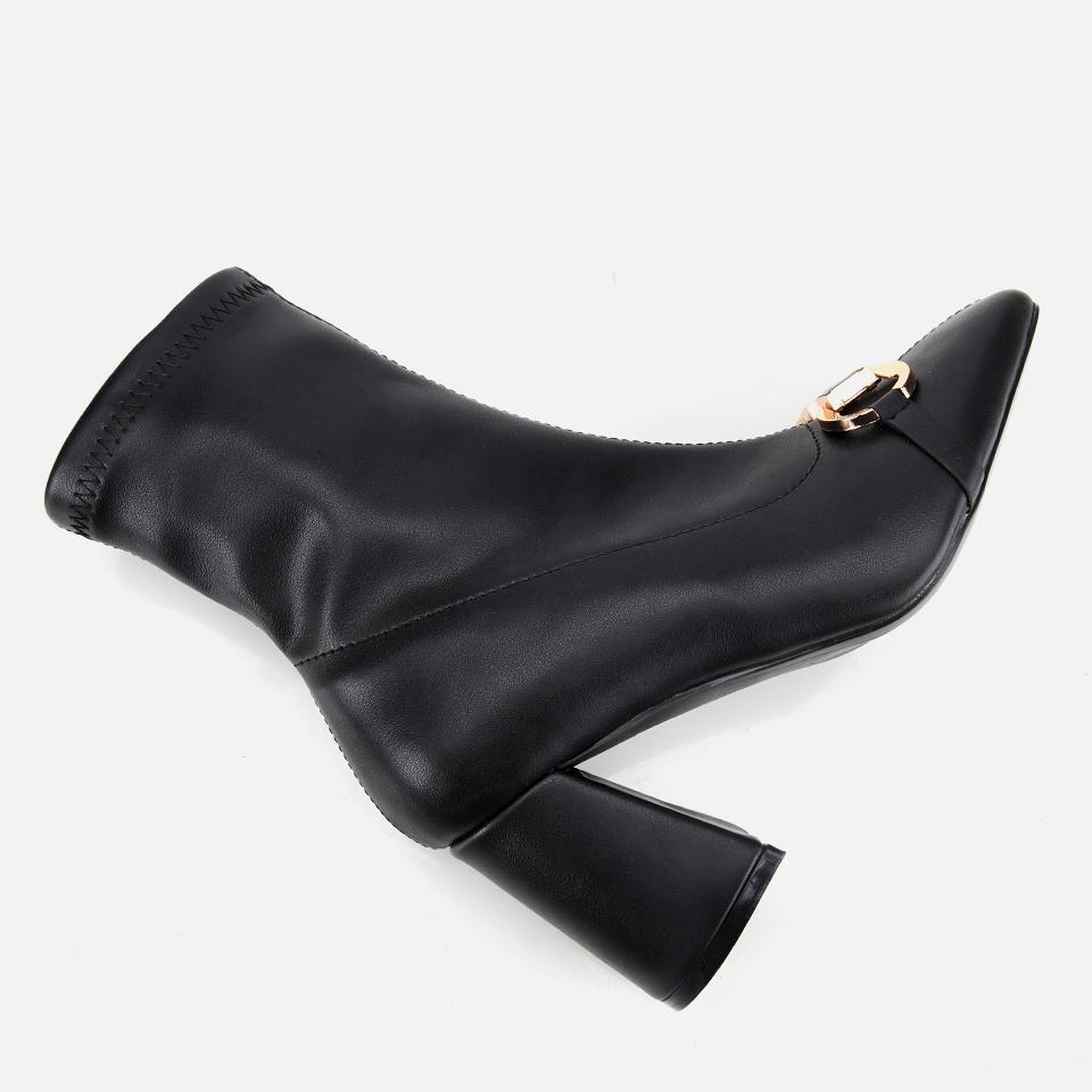 Kadın Siyah Tokalı Streç Fermuarlı Yüksek Topuklu Bot