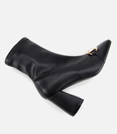  Kadın Siyah Tokalı Streç Fermuarlı Yüksek Topuklu Bot