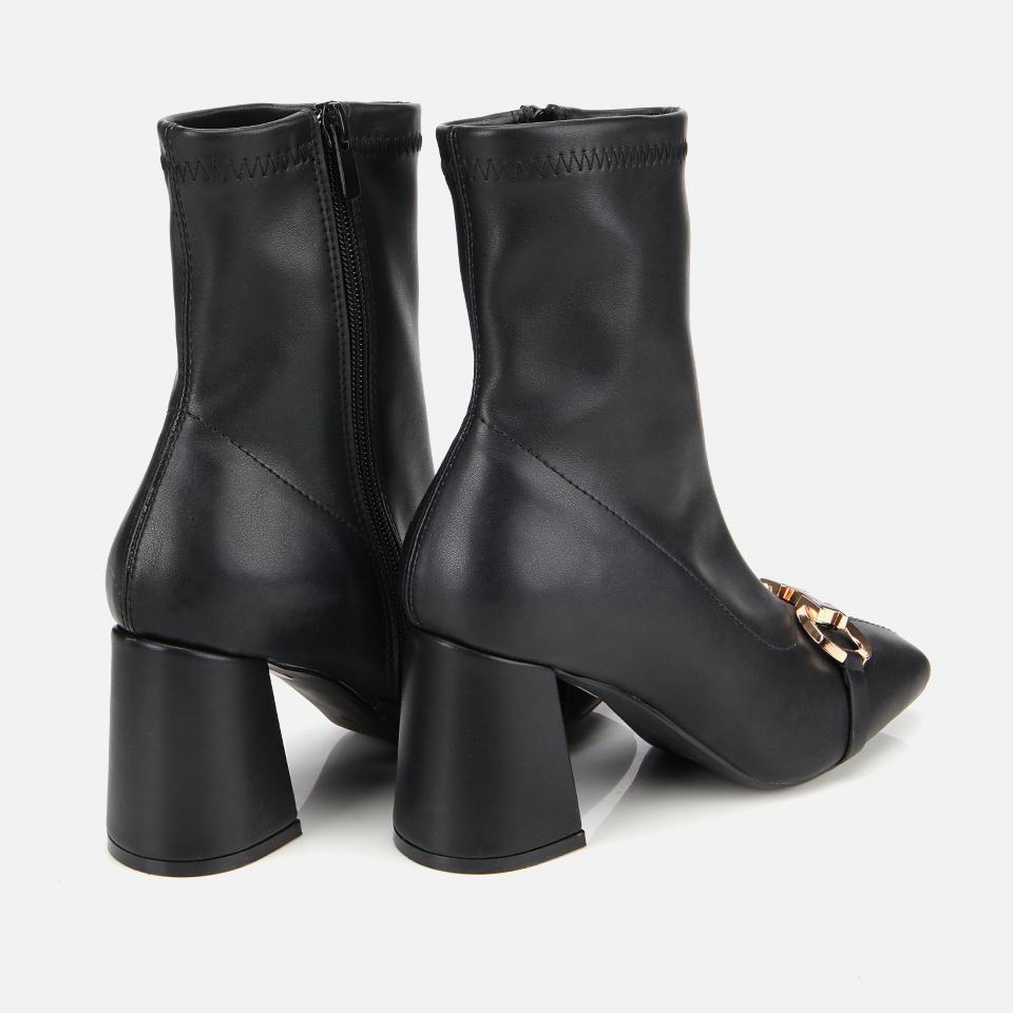 Kadın Siyah Tokalı Streç Fermuarlı Yüksek Topuklu Bot