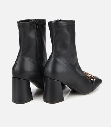  Kadın Siyah Tokalı Streç Fermuarlı Yüksek Topuklu Bot
