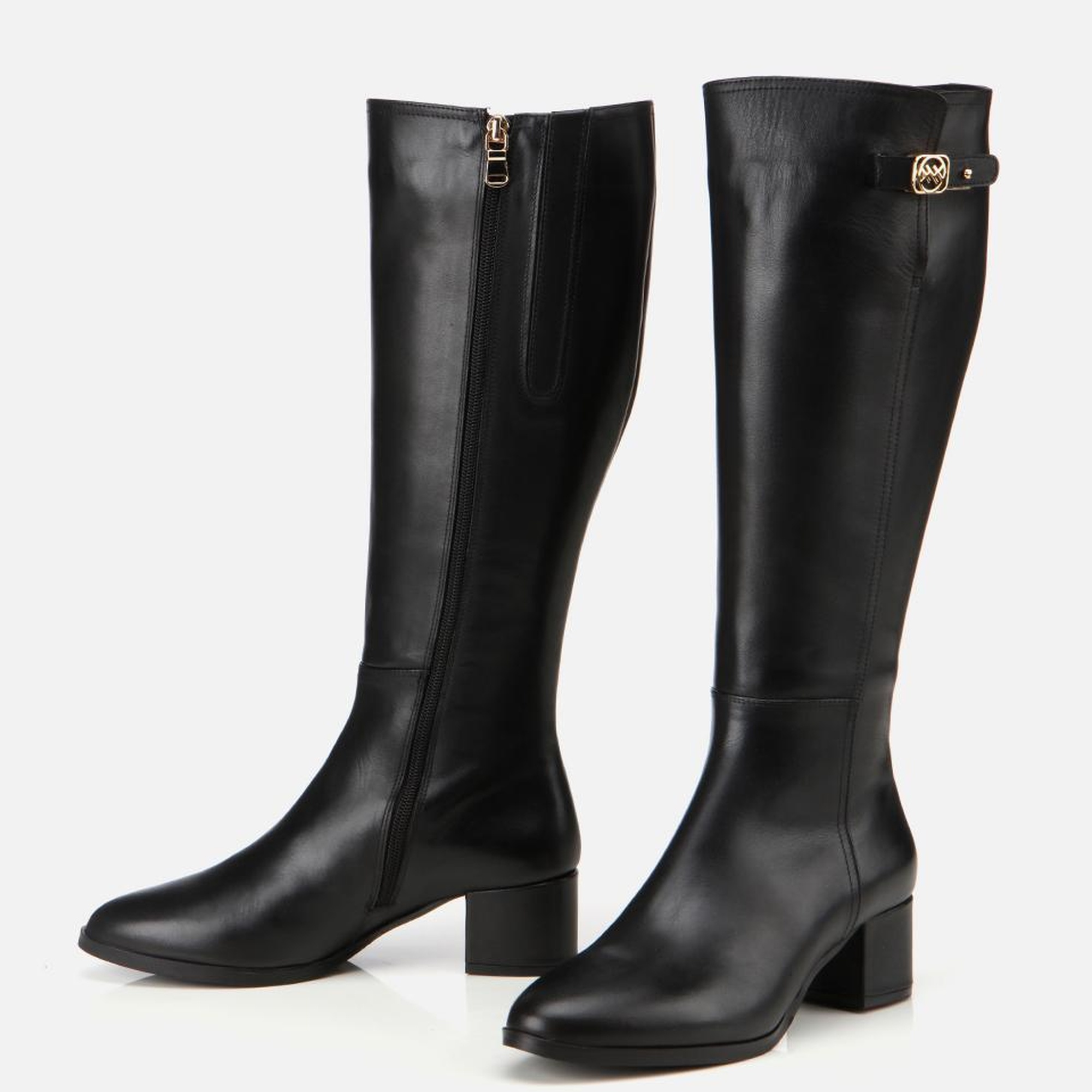 Kadın Deri Siyah Tokalı Topuklu Çizme