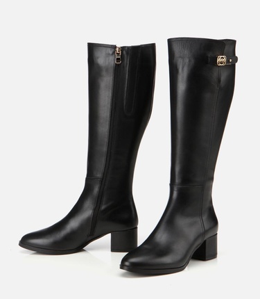  Kadın Deri Siyah Tokalı Topuklu Çizme