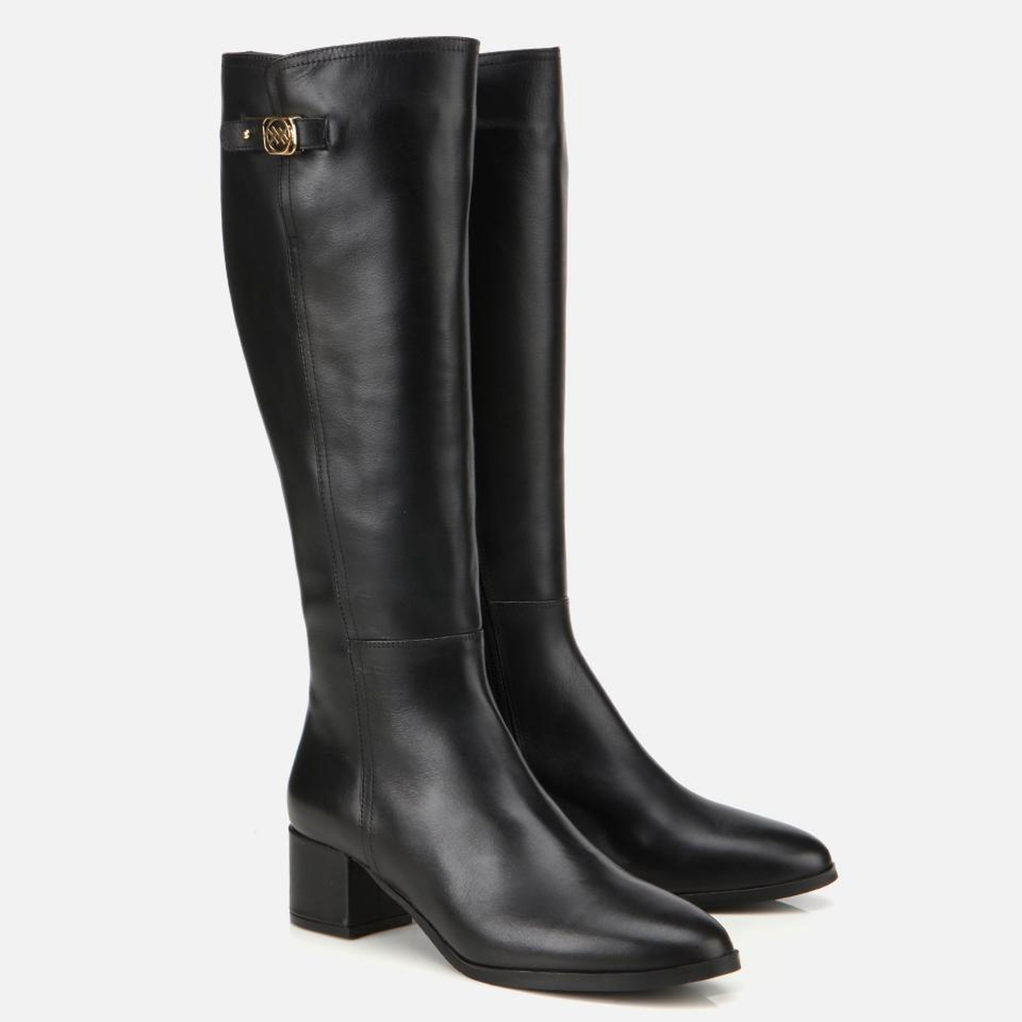 Kadın Deri Siyah Tokalı Topuklu Çizme