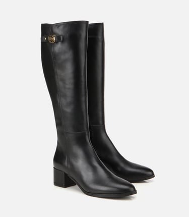  Kadın Deri Siyah Tokalı Topuklu Çizme