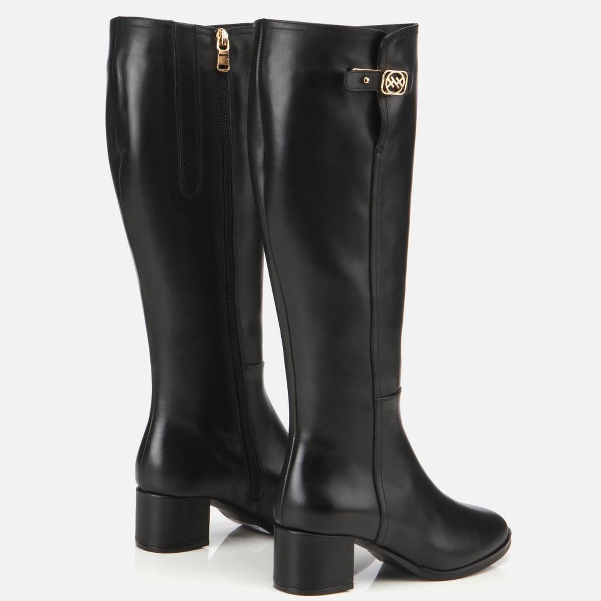 Kadın Deri Siyah Tokalı Topuklu Çizme