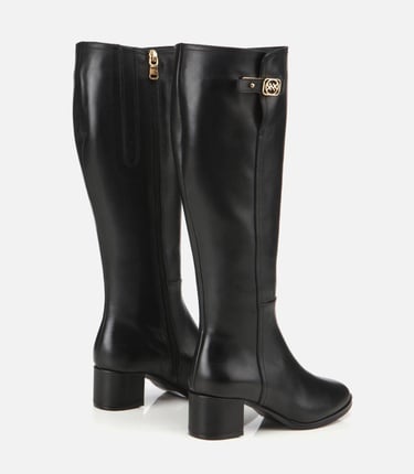  Kadın Deri Siyah Tokalı Topuklu Çizme
