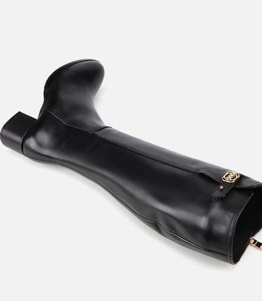  Kadın Deri Siyah Tokalı Topuklu Çizme