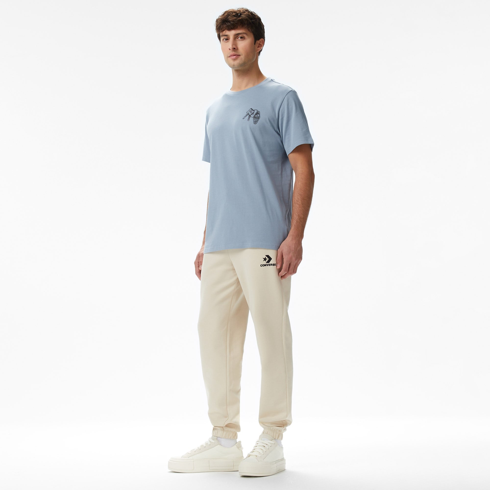 Converse Star Chevron Baskılı Erkek Oversize Fit Bej Eşofman Altı