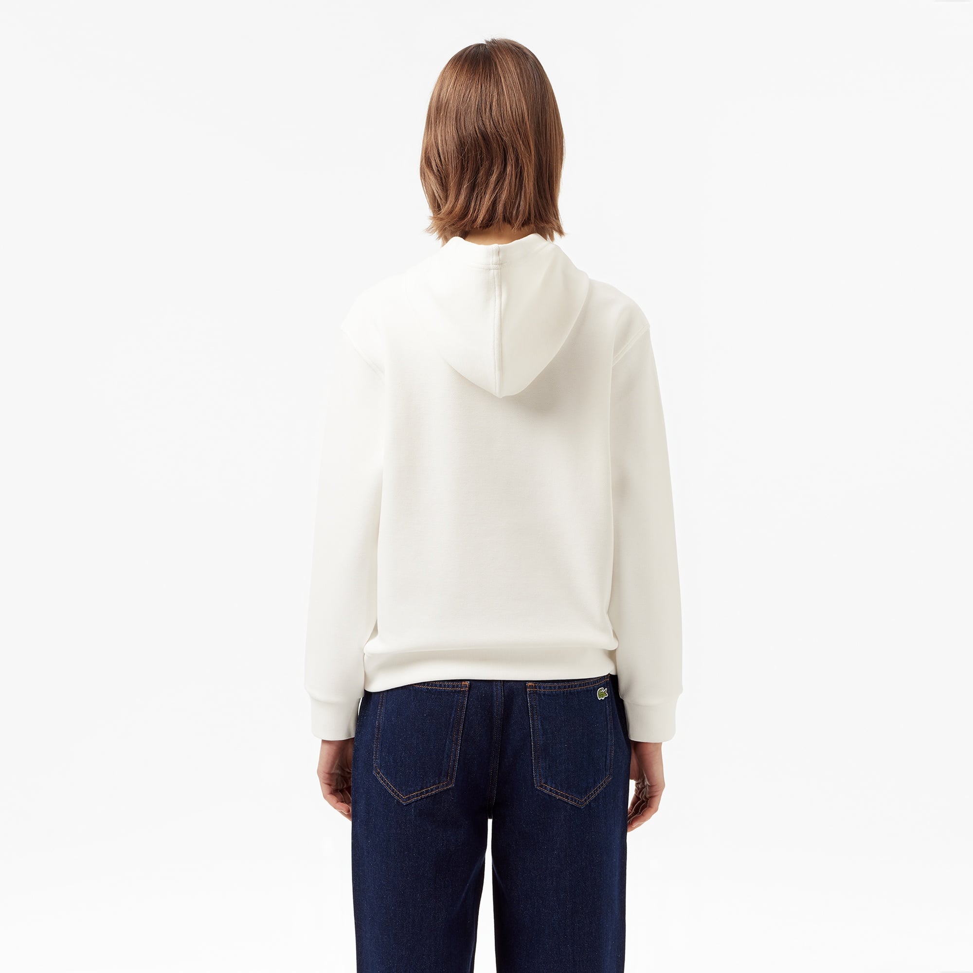 Lacoste Kadın Relaxed Fit Kapüşonlu Beyaz Sweatshirt